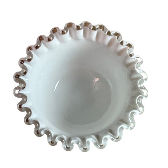 Vintage Fenton‎ Silver Crest Mayonnaise 2 Piece Set Milk Glass Scalloped Edges - Picture 4 of 9